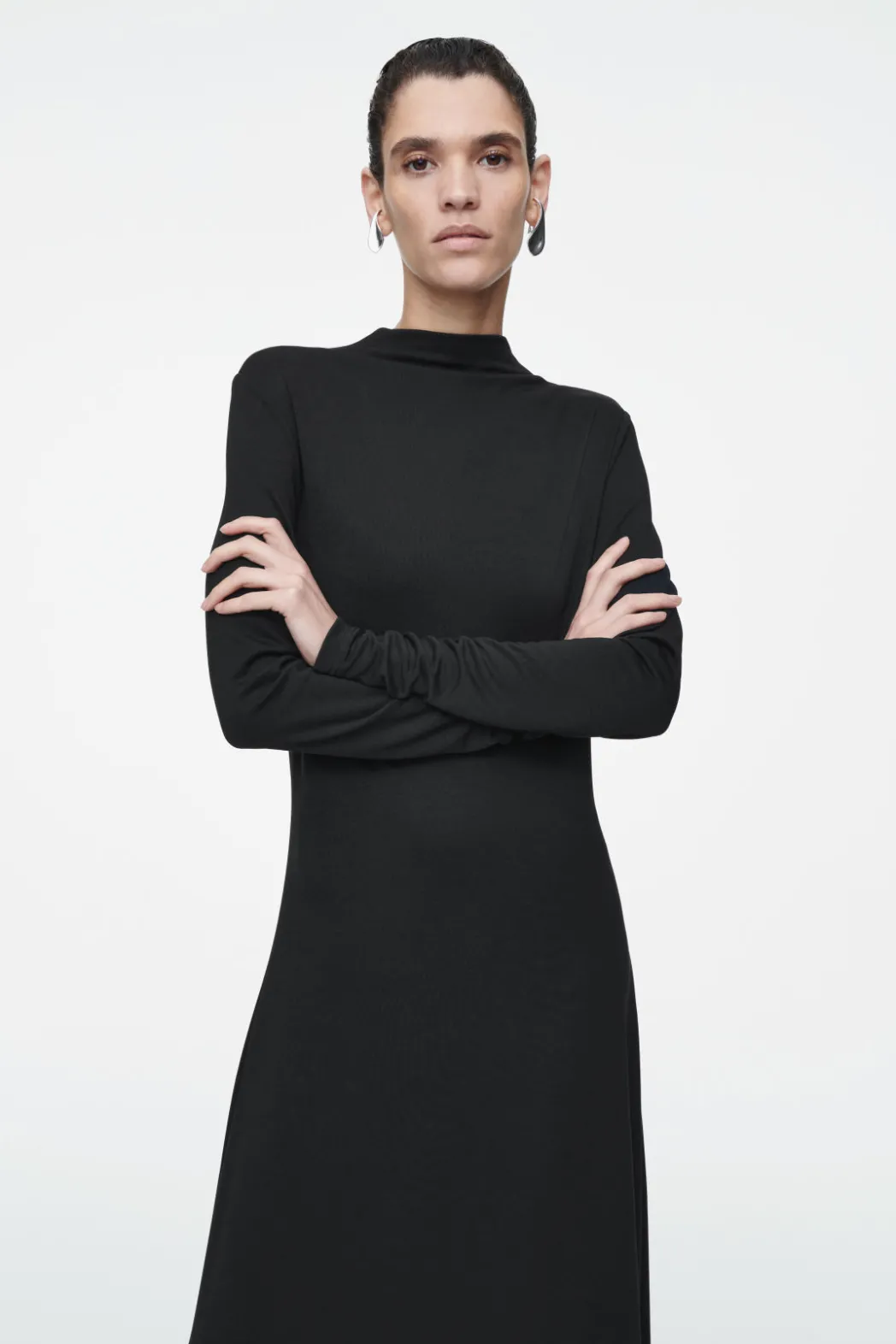 Sale COS COWL-NECK LONG-SLEEVED MAXI DRESS BLACK