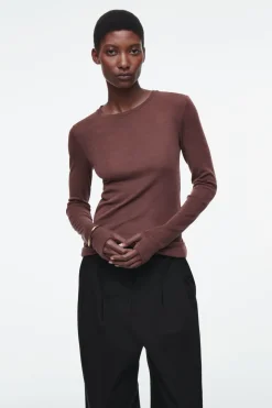 Sale COS CREW-NECK MERINO WOOL TOP BROWN