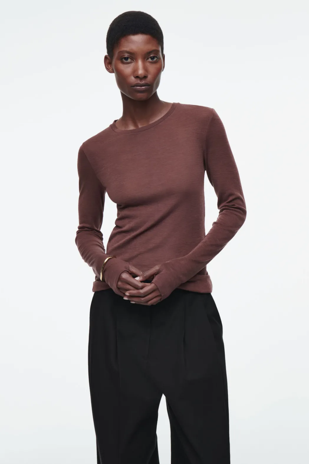 Sale COS CREW-NECK MERINO WOOL TOP BROWN