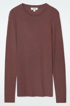 Sale COS CREW-NECK MERINO WOOL TOP BROWN