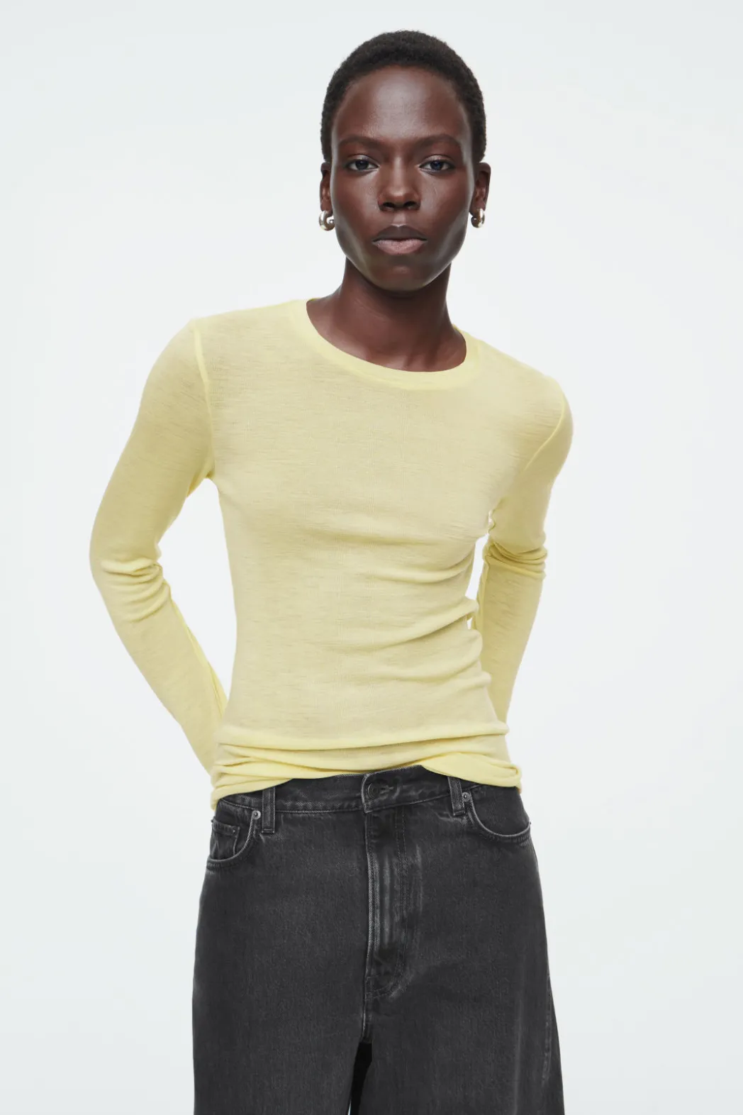 Sale COS CREW-NECK MERINO WOOL TOP LIGHT YELLOW