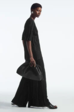 Clearance COS CRINKLED JERSEY WIDE-LEG PANTS BLACK