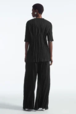 Clearance COS CRINKLED JERSEY WIDE-LEG PANTS BLACK