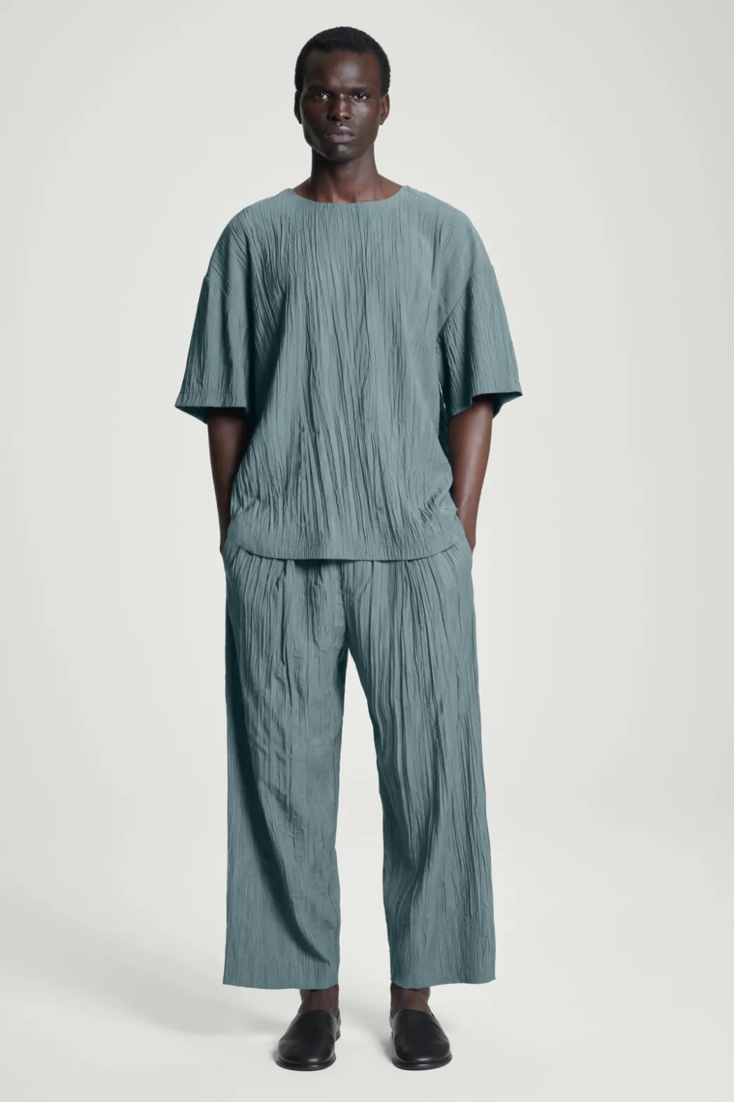 Hot COS CRINKLED WIDE-LEG PANTS BLUE