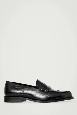 Hot COS CROC-EFFECT LEATHER LOAFERS BLACK