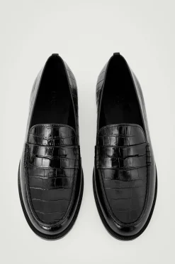 Hot COS CROC-EFFECT LEATHER LOAFERS BLACK