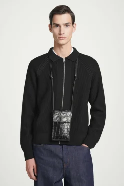 Sale COS CROC-EFFECT LEATHER PHONE POUCH BLACK