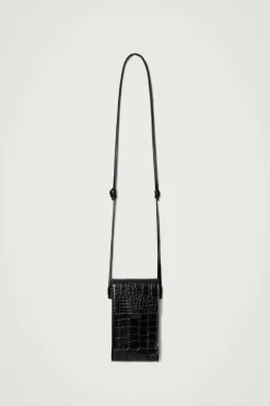 Sale COS CROC-EFFECT LEATHER PHONE POUCH BLACK