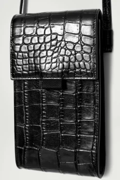 Sale COS CROC-EFFECT LEATHER PHONE POUCH BLACK
