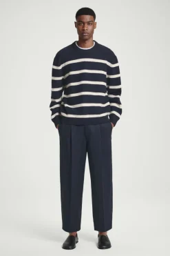 COS CROPPED BARREL-LEG PANTS NAVY