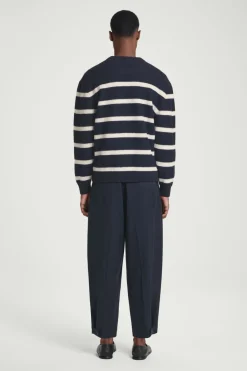 COS CROPPED BARREL-LEG PANTS NAVY