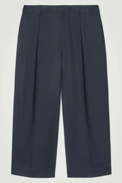 COS CROPPED BARREL-LEG PANTS NAVY