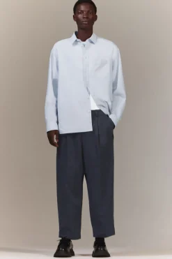 COS CROPPED BARREL-LEG PANTS NAVY