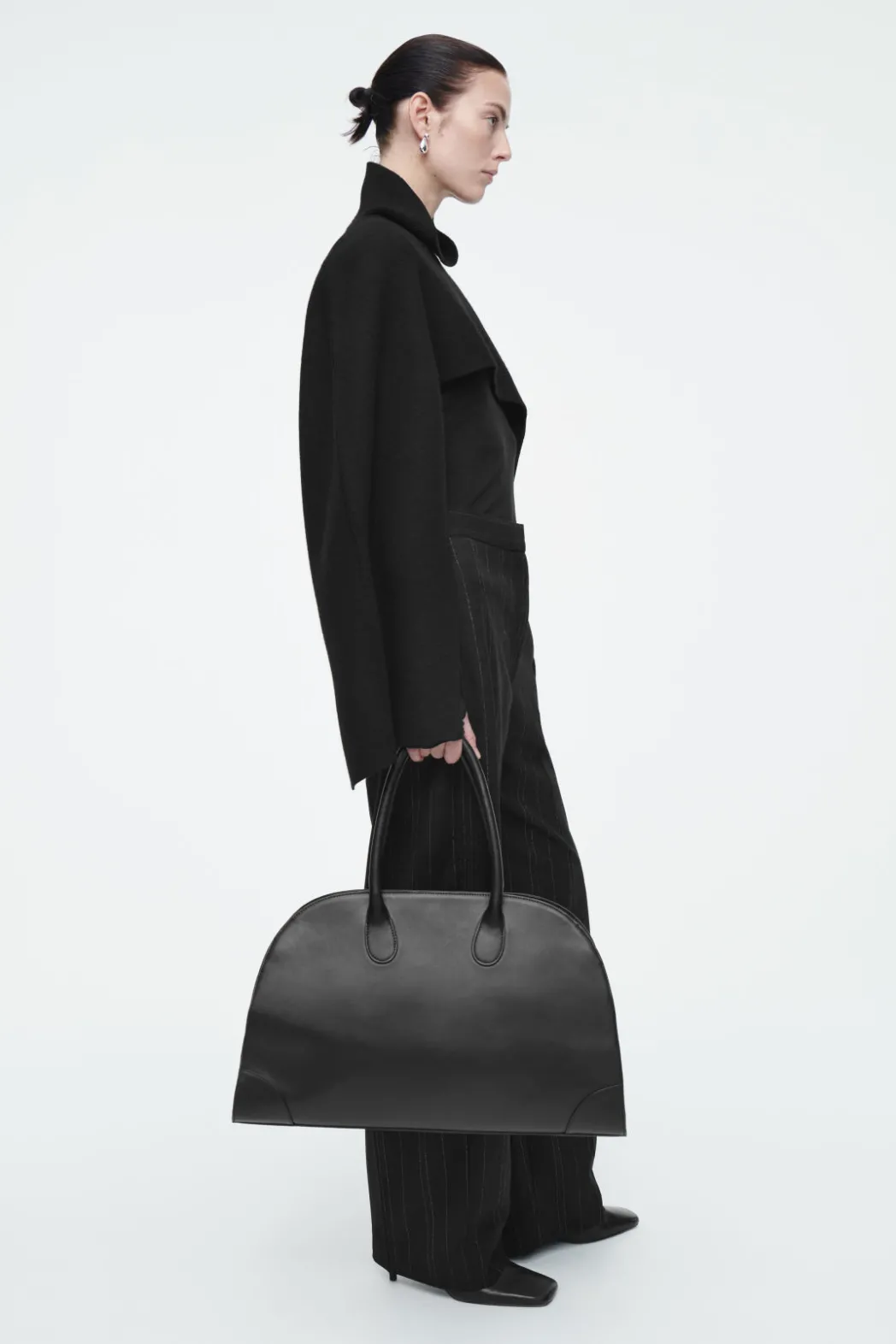 COS CROPPED BOILED-WOOL HYBRID CAPE BLACK
