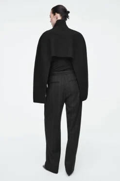COS CROPPED BOILED-WOOL HYBRID CAPE BLACK