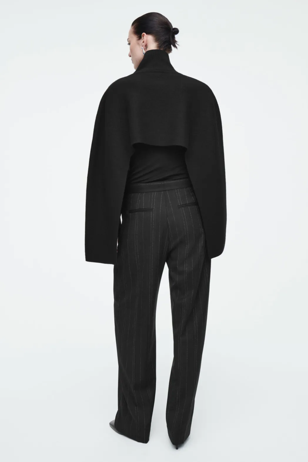 COS CROPPED BOILED-WOOL HYBRID CAPE BLACK