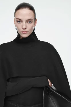 COS CROPPED BOILED-WOOL HYBRID CAPE BLACK