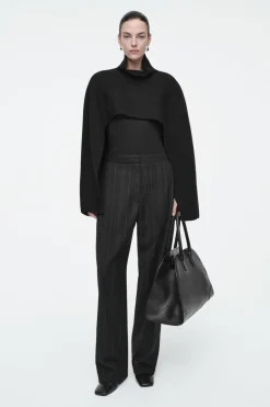 COS CROPPED BOILED-WOOL HYBRID CAPE BLACK
