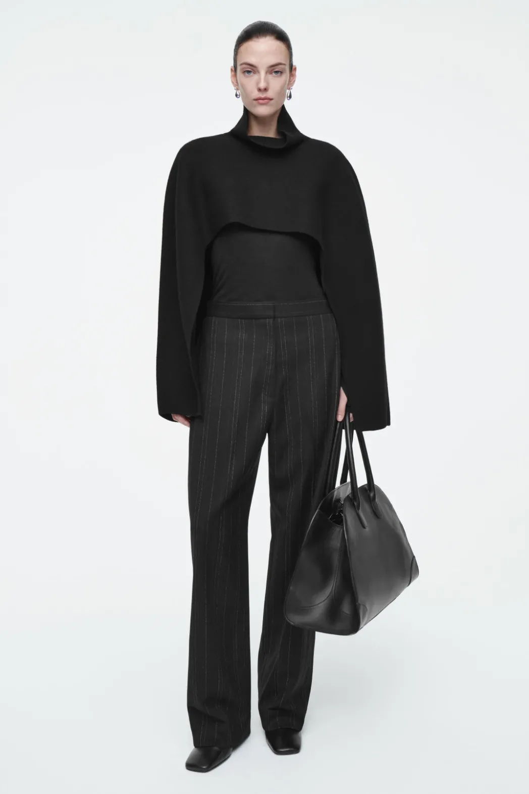 COS CROPPED BOILED-WOOL HYBRID CAPE BLACK