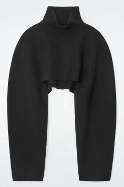 COS CROPPED BOILED-WOOL HYBRID CAPE BLACK