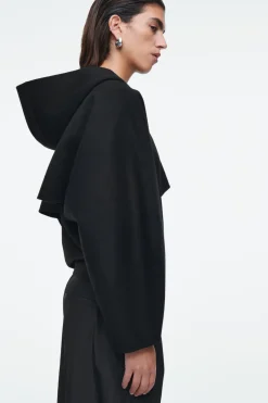 Discount COS CROPPED DOUBLE-FACED WOOL HOODED JACKET BLACK