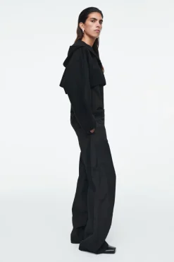Discount COS CROPPED DOUBLE-FACED WOOL HOODED JACKET BLACK