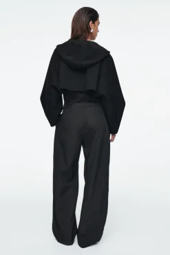 Discount COS CROPPED DOUBLE-FACED WOOL HOODED JACKET BLACK