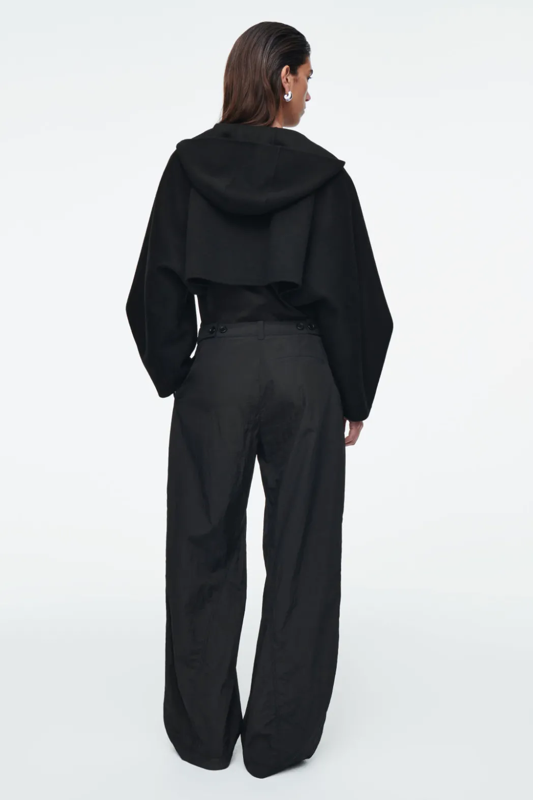 Discount COS CROPPED DOUBLE-FACED WOOL HOODED JACKET BLACK