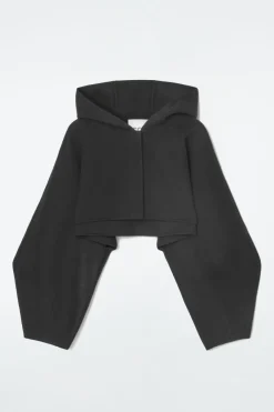 Discount COS CROPPED DOUBLE-FACED WOOL HOODED JACKET BLACK