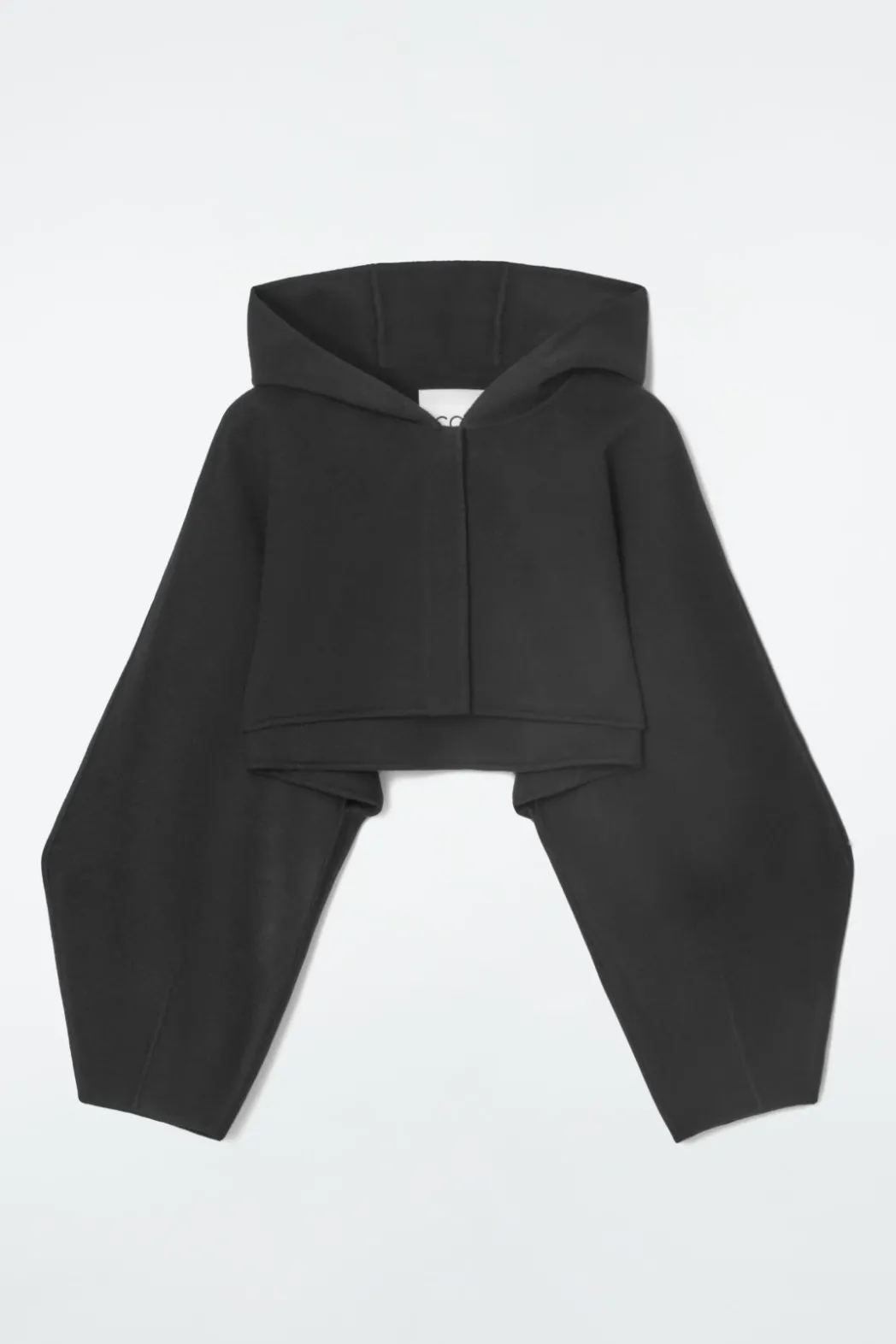 Discount COS CROPPED DOUBLE-FACED WOOL HOODED JACKET BLACK