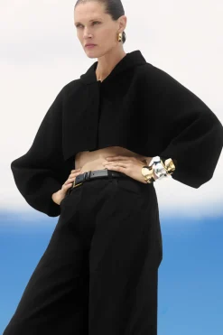 Discount COS CROPPED DOUBLE-FACED WOOL HOODED JACKET BLACK