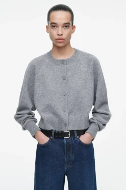 Best COS CROPPED WOOL CARDIGAN GRAY MÉLANGE