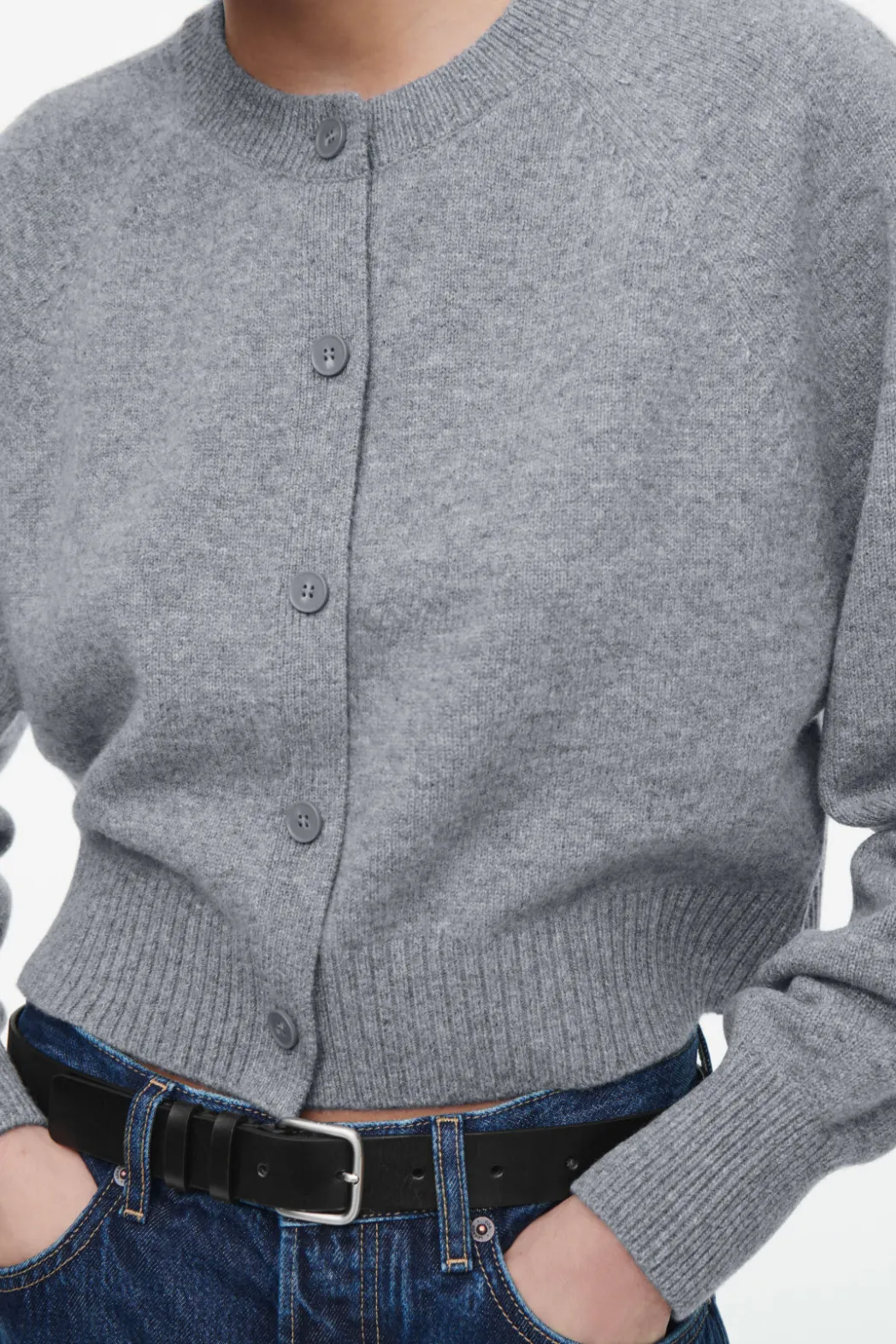 Best COS CROPPED WOOL CARDIGAN GRAY MÉLANGE