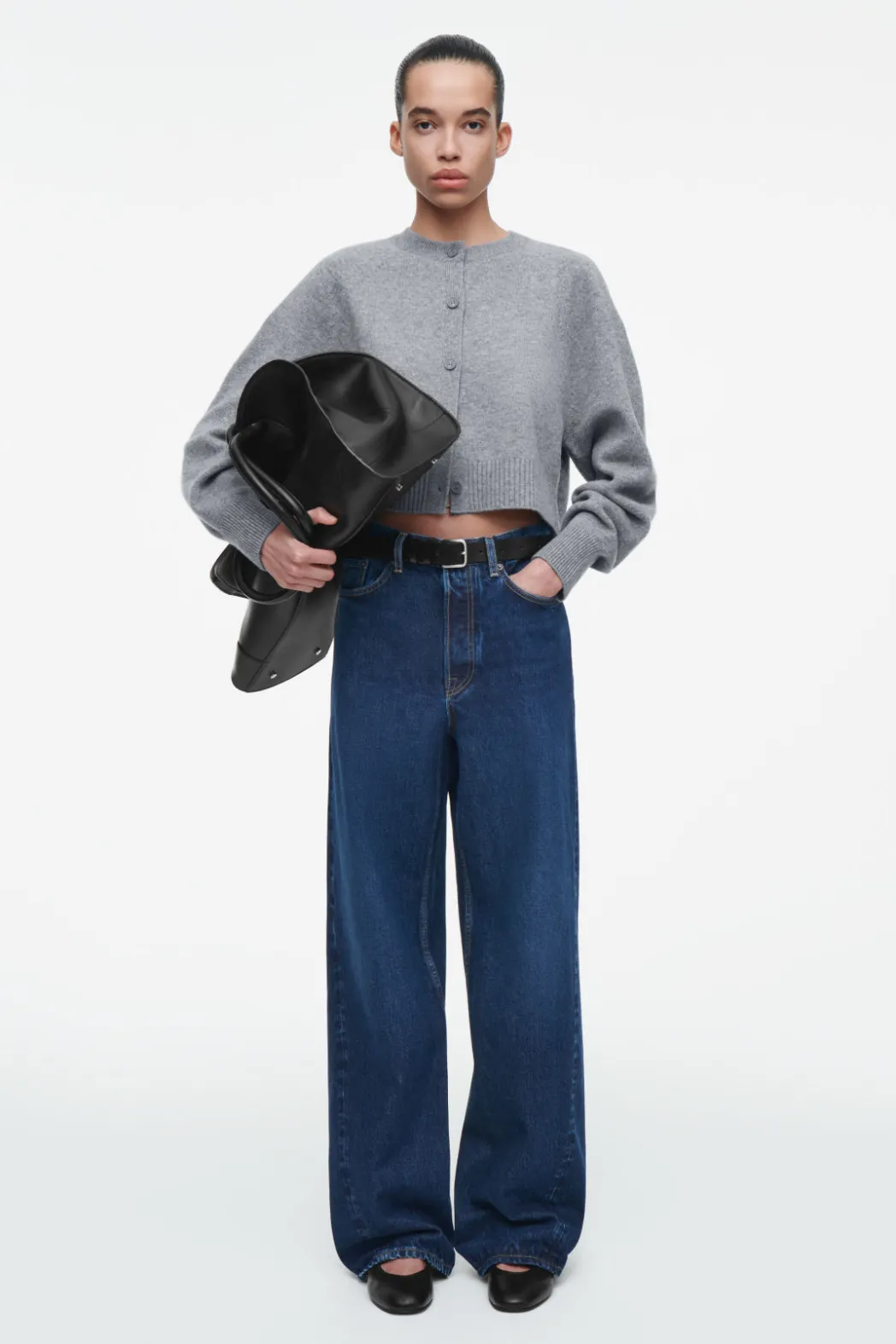 Best COS CROPPED WOOL CARDIGAN GRAY MÉLANGE