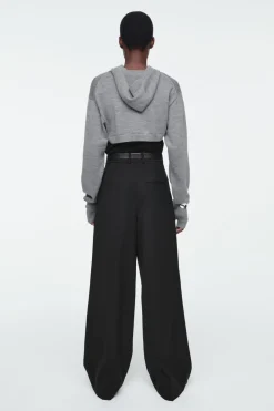 New COS CROPPED WOOL HOODIE GRAY