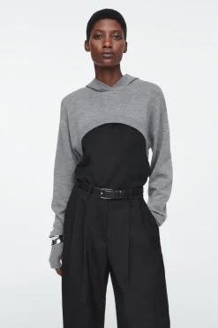 New COS CROPPED WOOL HOODIE GRAY