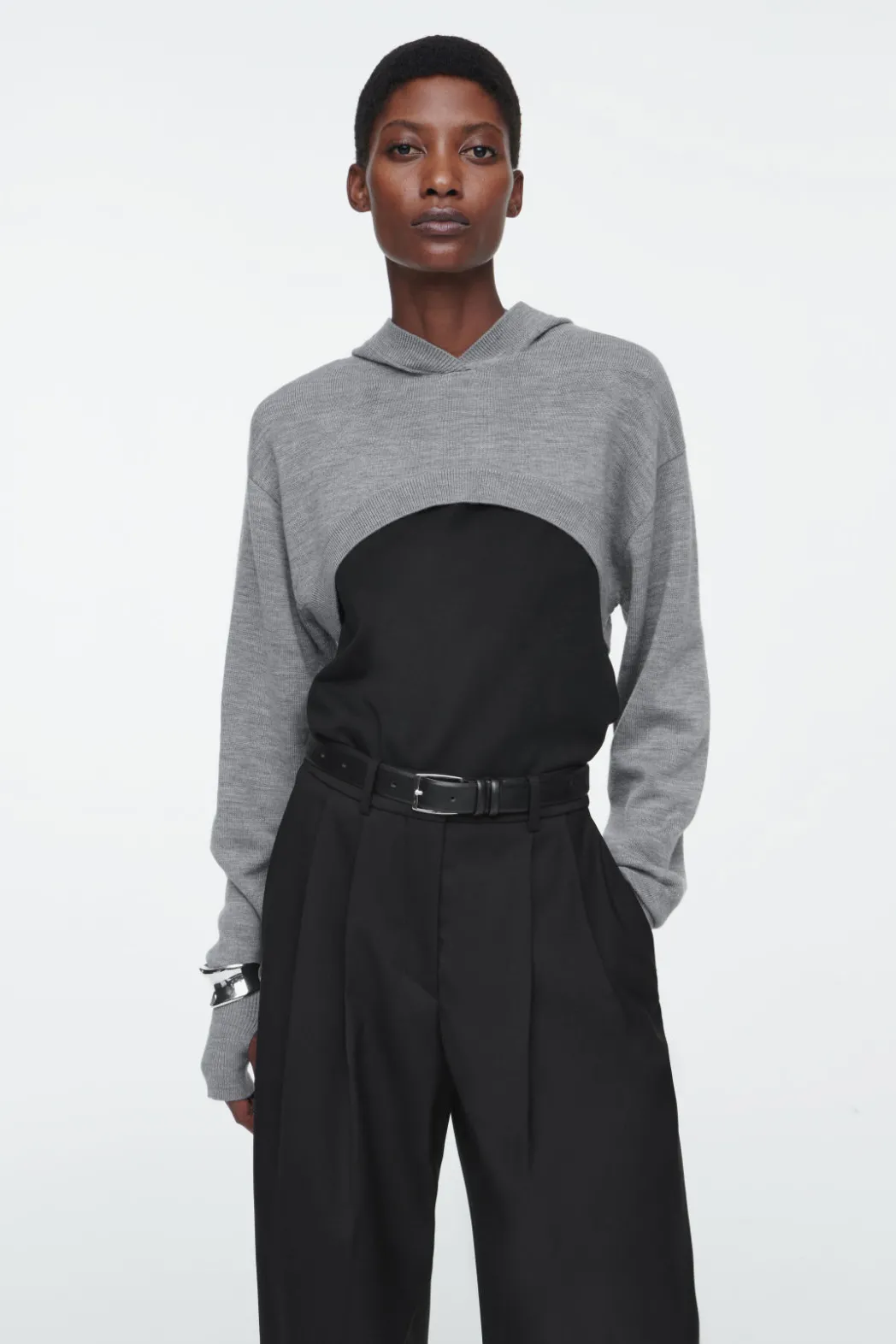 New COS CROPPED WOOL HOODIE GRAY