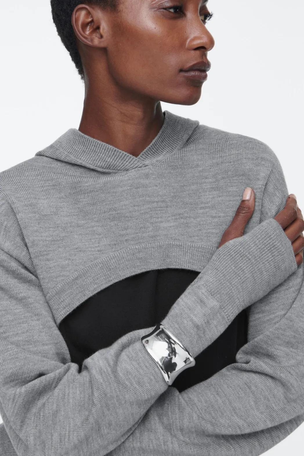 New COS CROPPED WOOL HOODIE GRAY