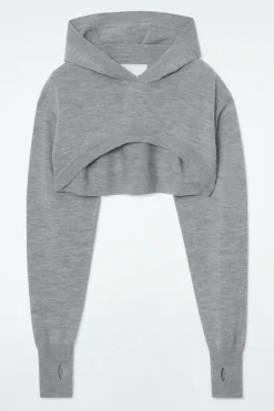 New COS CROPPED WOOL HOODIE GRAY