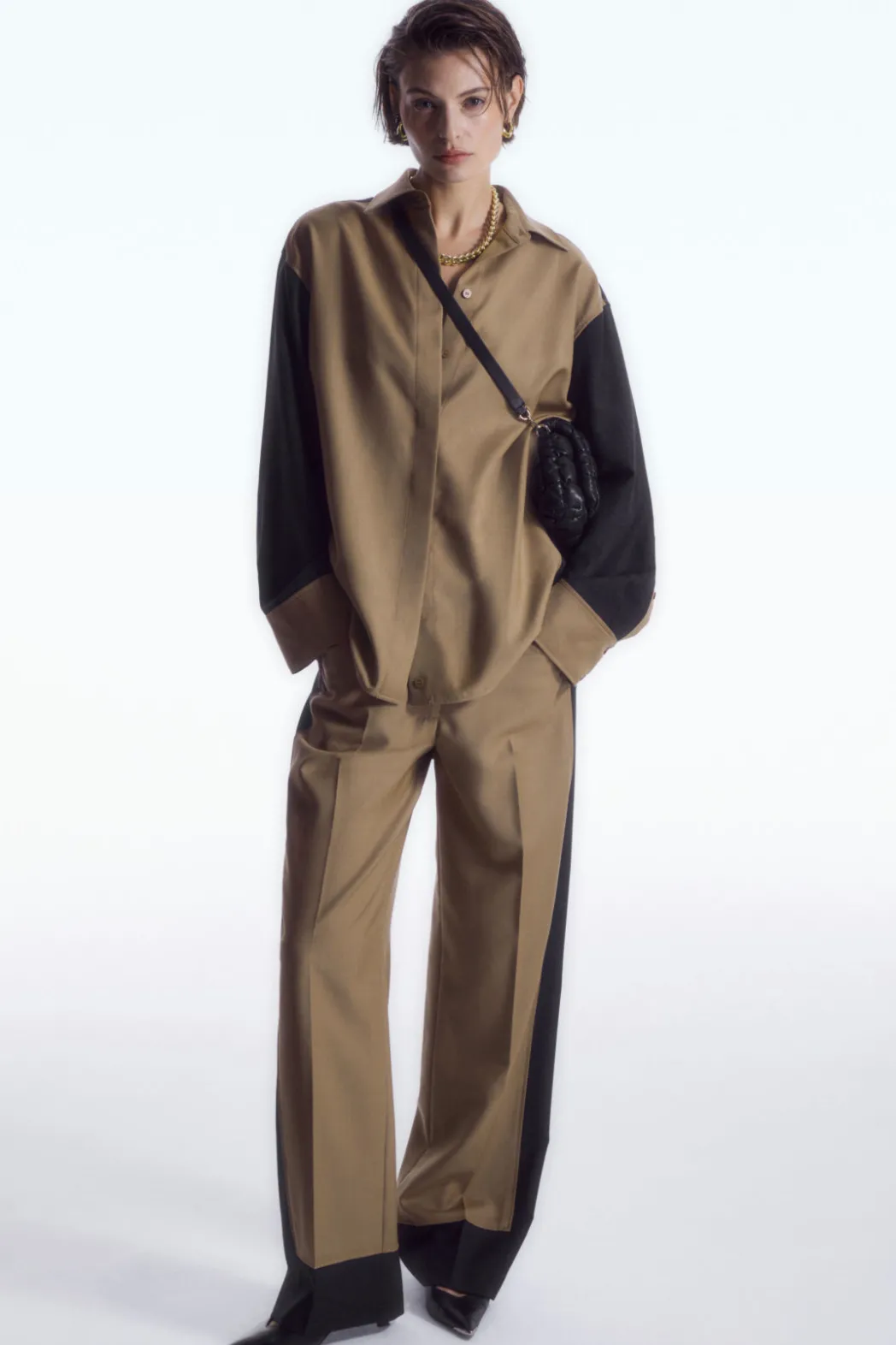 Online COS DECONSTRUCTED COLOR-BLOCK WOOL SHIRT BEIGE / NAVY