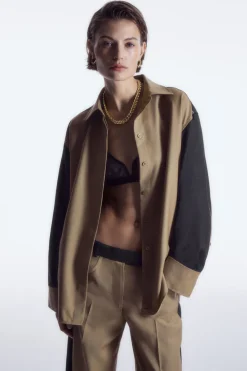 Online COS DECONSTRUCTED COLOR-BLOCK WOOL SHIRT BEIGE / NAVY