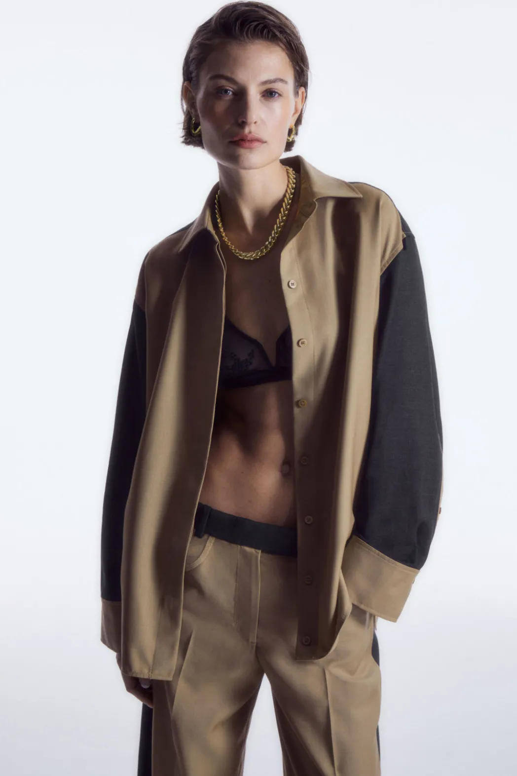 Online COS DECONSTRUCTED COLOR-BLOCK WOOL SHIRT BEIGE / NAVY