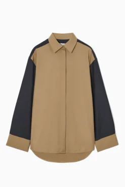 Online COS DECONSTRUCTED COLOR-BLOCK WOOL SHIRT BEIGE / NAVY