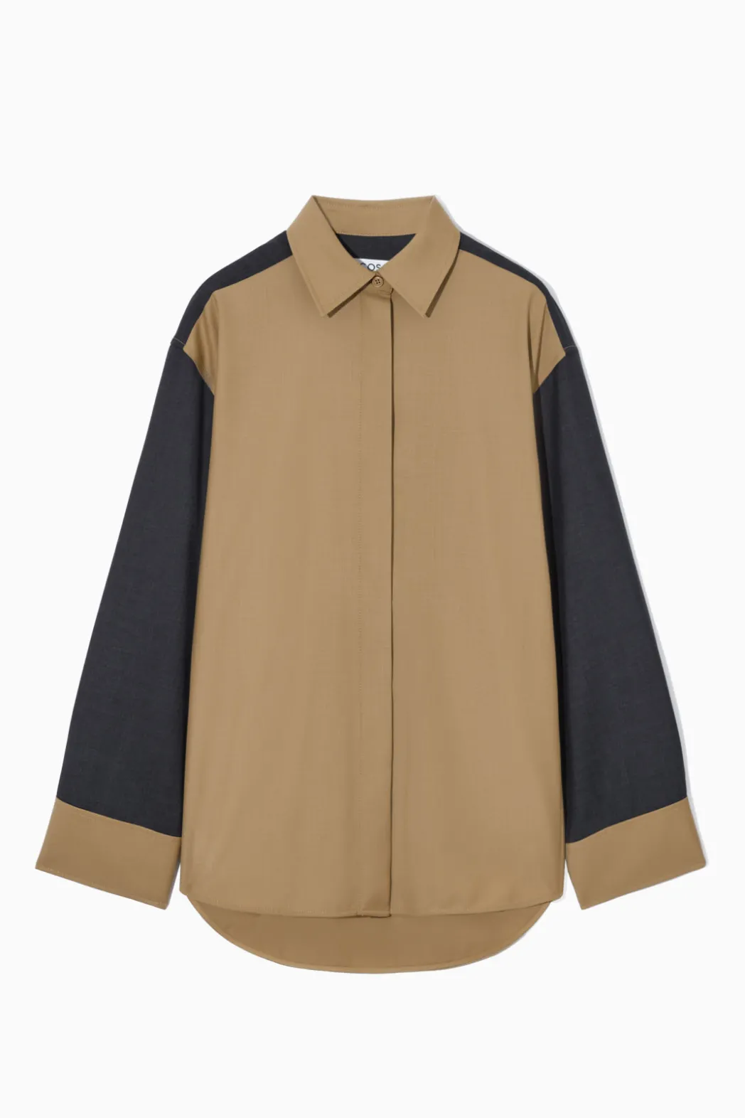 Online COS DECONSTRUCTED COLOR-BLOCK WOOL SHIRT BEIGE / NAVY