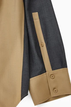 Online COS DECONSTRUCTED COLOR-BLOCK WOOL SHIRT BEIGE / NAVY