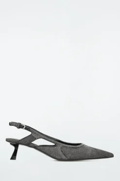 Hot COS DENIM POINTED SLINGBACK KITTEN HEELS GRAY