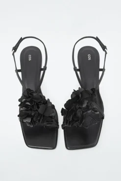 Sale COS DETACHABLE-FLOWER KITTEN-HEEL SANDALS BLACK