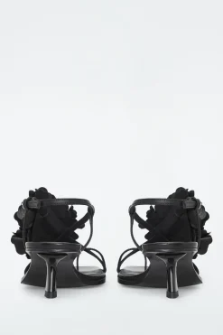 Sale COS DETACHABLE-FLOWER KITTEN-HEEL SANDALS BLACK