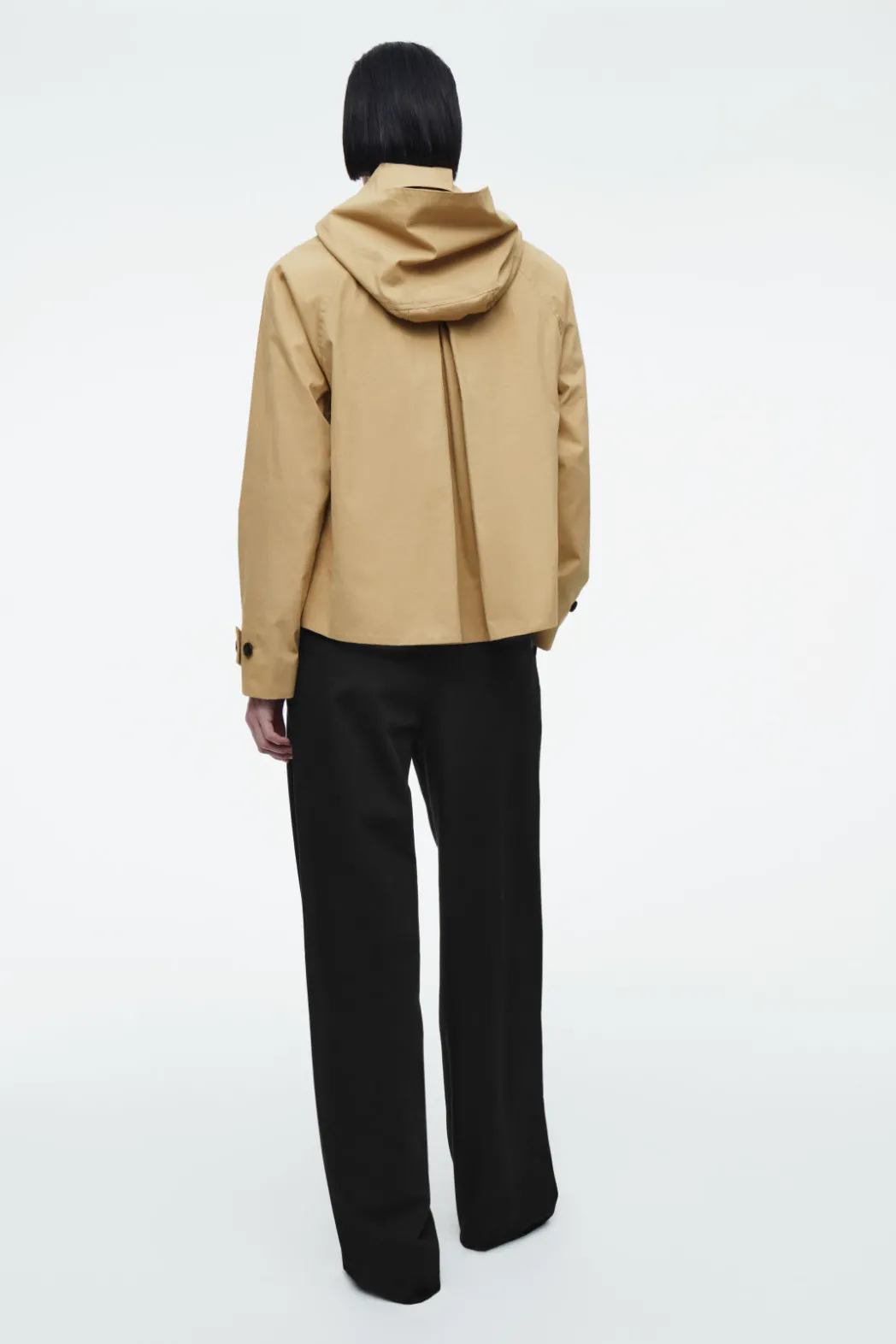 COS DETACHABLE-HOOD SHORT TRENCH COAT BEIGE