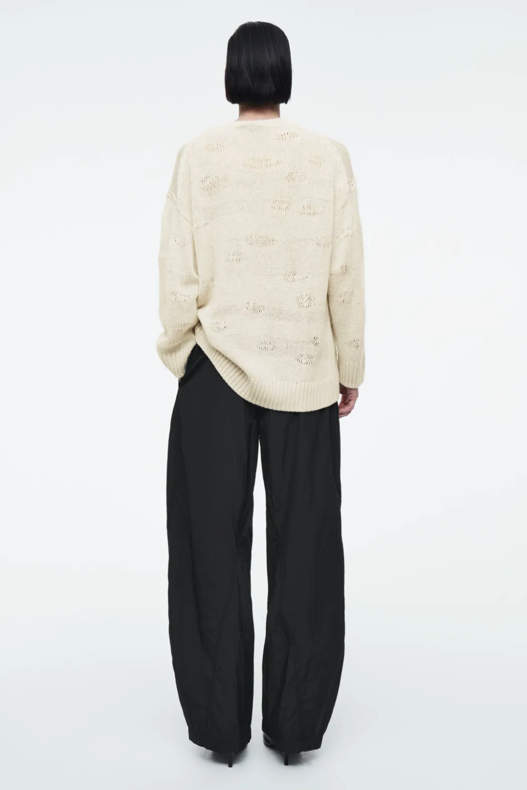 Sale COS DISTRESSED STRIPED KNITTED LINEN-BLEND SWEATER LIGHT BEIGE